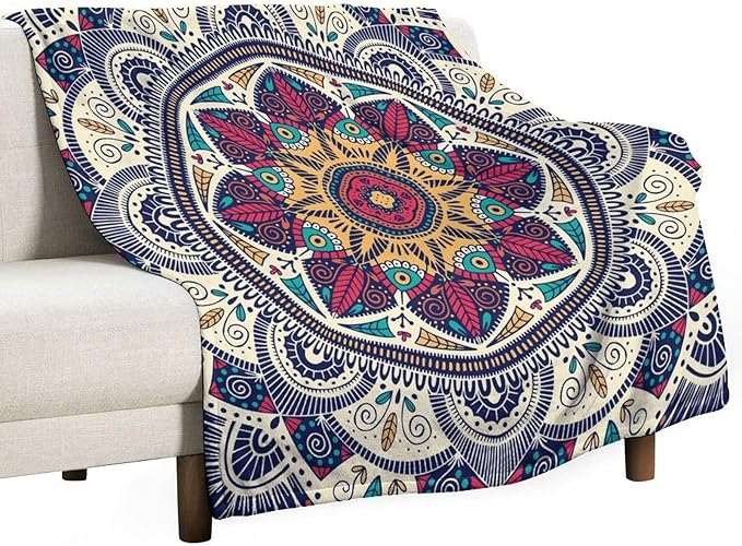 Abstract Mandala Throw Blanket Indian Hippie Bohemian Art Floral Texture Pattern Blanket for Sofa Bed Couch Chair Or Dorm 70"x80"