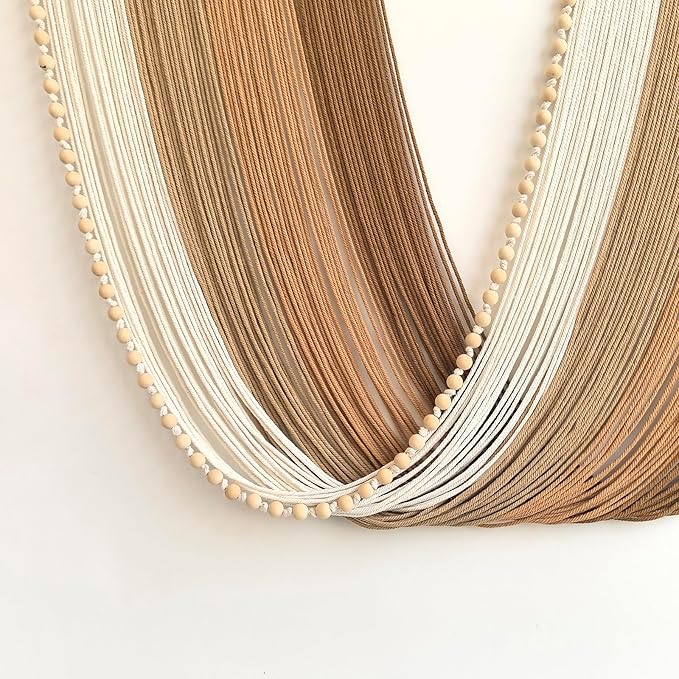 Achart Large Macrame Wall Hanging Dip Dyed Yarn Tapestry Ombre Yarn Gradient Color Macrame Wall Decor Macrame Tapestry Boho Decor for Bedroom Living Room Headboard Above Bed (Brown + Bead)