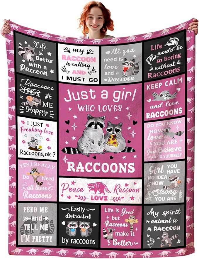 Raccoon Blanket Raccoons Gifts for Women,Funny Raccoon Stuffed Animal Throw Blankets Best Raccoons Christmas Birthday Gifts for Kids Girls Adults 50"X40"