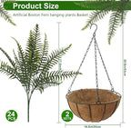 Fake Ferns Hanging Baskets,2PCS Artificial Hanging Plants Outdoor, 2 Hanging Planters with 24 Pcs Fake Ferns for Indoor Outside Decorations for Front Porch Garden Balcony Patio Home Decor (2, Green)
