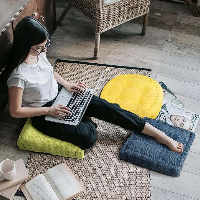 Large Square and Round Floor Pillows for Adults 2 Pack Meditation Floor Pillow Dark Grey Corduroy Floor Seat Pillows Cushion for Living Room Balcony Tatami Yoga,18x18 Inch