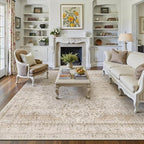 10x14 Beige Area Rug Vintage Living Room Bedroom Washable Carpet Non-Slip Soft Low Pile Distressed Indoor Large Throw Rug for Dining Room Office