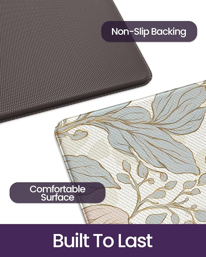 DEXI Kitchen Mats for Floor, 17x59, Cushioned Standing Mat Anti Fatigue, Waterproof Comfort Floral Padded for Laundry Room Office, Blue