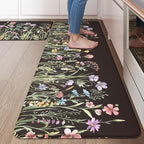 KIMODE Anti Fatigue Kitchen Mats for Floor 2 Piece, Cushioned Farmhouse Kitchen Rugs, Non Slip Kitchen Floor Mats, Comfort Foam Standing Desk Mats for Laundry Office Sink Black 20"x47"+20"x32"