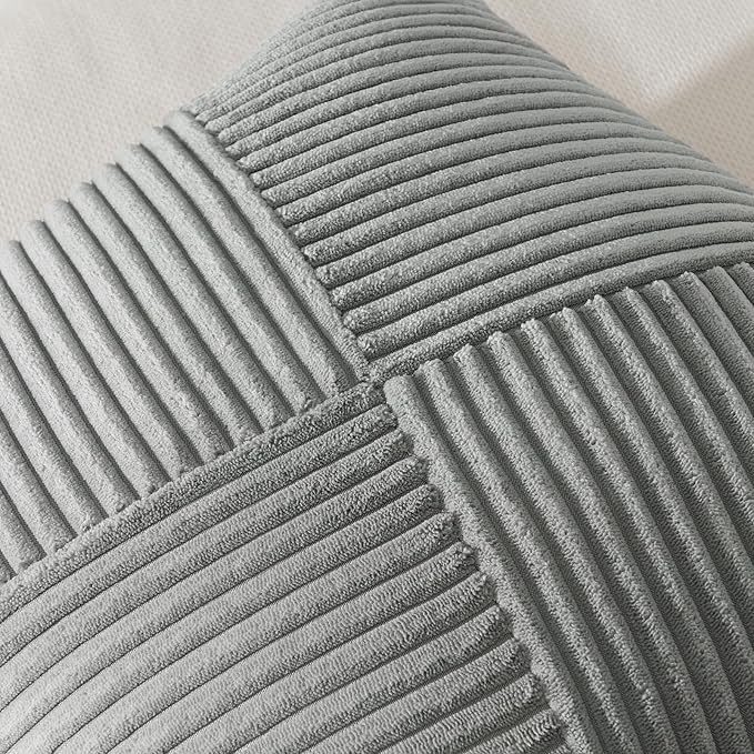 Topfinel Set of 2 Decorative LightGrey Throw Pillow Covers 22x22 Inch Soft Corduroy Pillow Covers Boho Textured Striped Patchwork Cushion Cases for Couch Sofa Bed Cute Aesthetic Home Decor