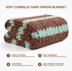 L'AGRATY Chunky Knit Blanket Throw: 60''x80'' Chenille Chunky Knitted Throw Blankets for Twin Bed Couch - Handmade Thick Cable Knit Blanket - Large Crochet Rope Blankets for Home Decor