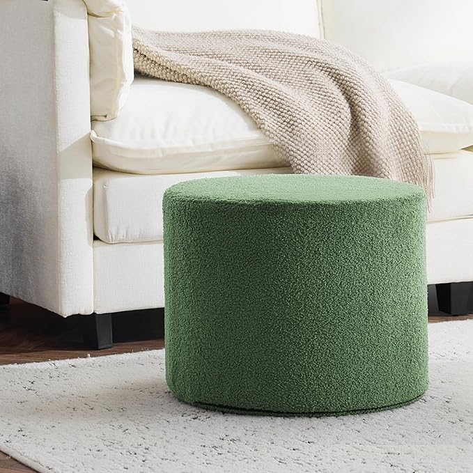 Bezseller Soft Boucle Pouf Ottoman, Comfortable Foot Rest, Full Foam Filling Footstool for Living Room, Bedroom, Lightweight Comfort and Charm Floor Poof Seating Perfect to Rest Your Feet, Green