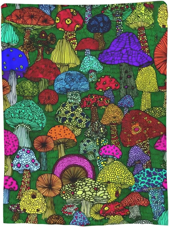 Colorful Mushroom Throw Blanket Soft Flannel Blanket 60"x50" in Bed Blanket Home Decor for Room Sofa Couch All Season