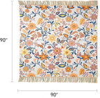 100% Cotton Boho Throw Blanket for Home Decor – Classic Farmhouse Quilt Bedding, Muslin Blankets for Adults, Vintage Woven Decorative Blanket for Couch, Bed Layering Use, Botanic Floral, 90"x90"