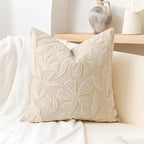 BlissBlush 20x20 Throw Pillow Cover, Square Neutral Beige Decorative Cushion Cover for Couch Sofa, Embroidered Velvet Farmhouse Accent Pillowcase (Cover Only)