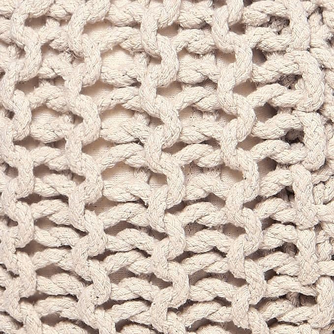 REDEARTH · Round Pouf Ottoman - Cable Knitted Boho Poof - Home Décor Cord Pouffe Handmade Circular Footrest for Living Room - Bedroom - Kids Bedroom - 100% Cotton Pouf (18" x 18" x 14") - Ivory