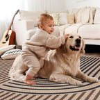 Tangsoo Rainbow Easy Jute Rug 5x7 Large Washable Area Rug for Dining Room Table,Non-Slip Thin Dark Brown Indoor Outdoor Rug,Modern Farmhouse Carpet for Living Room Bedroom Patio