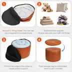 Unstuffed Ottoman Pouf Cover 20 X 15 Inch, Round Pu Leather Foot Stool, Floor Bean Bag(No Filler), Foot Rest with Storage for Living Room/Bedroom/Office, Orange
