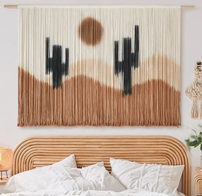 Large Macrame Wall Hanging Macrame Wall Decor 57" W x 35" L Desert Cactus Tie-Dye Large Boho Yarn Wall Decor Scale Wall Art Home Decor