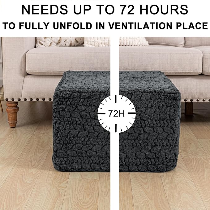 20x20x14 Inches Fluffy Square Pouf Ottoman - Plush Furry Boneless Ottoman Foot Rest Stool with High-Density Foam, Versatile Floor Seating for Living Room (Gray)