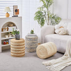 Wimarsbon 2Pcs Pouf Ottomans, Natural Seagrass Foot Stool, Hand Weaving Round Ottoman, Boho Decorative Seat, Jute Braided Pouffe Poof Accent Sitting Footrest for Living Room (Water Hyacinth-White)