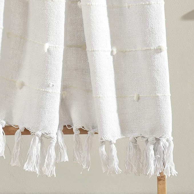 Lush Decor Boho Tufted Cotton Woven Tassel Fringe Throw Blanket, White 60" x 50"