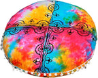 Round Mandala Floor Pillow Cover Seating Cushion Throw Cover Ottoman Pouf Cover Pom Pom Pillow Cases Hippie Decorative Bohemian Boho Indian 22 Inches (Multi Color)