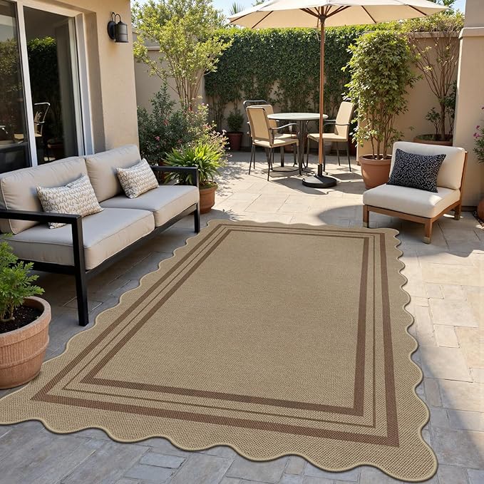 Modern Easy Jute 4x6 Outdoor Patio Rug, Washable Indoor Brown Kitchen Rugs Farmhouse Neutral Non Slip Area Rug for Living Room Backyard Bedroom