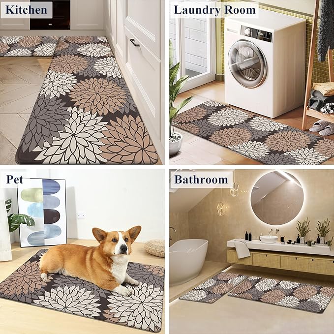 HEBE Anti Fatigue Kitchen Rug Sets 2 Piece Non Slip Kitchen Mats for Floor Cushioned Kitchen Rugs and Mats Waterproof Comfort Standing Mat Runner for Kitchen,Home Office,Sink,Laundry
