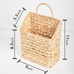 Hanging Basket Wall Planter - Water Hyacinth Woven, Outdoor Farmhouse Front Door Organizer for Plants Flowers Mail, Storage Decor, 11x9x4.5 Inch