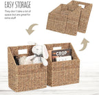 Wicker Hanging Storage Basket (10,5"Lx6,5"Wx13"H), Set of 2 Wall Baskets, Water Hyacinth Baskets, Wall Decor Hyacinth Basket Hanging for Organizing Files, Mails, Books (Seagrass)