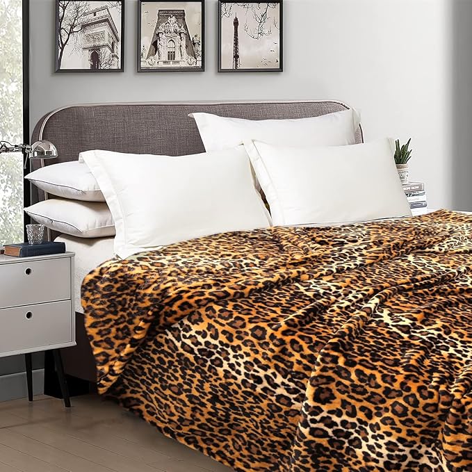 MACEVIA Flannel Fleece Queen Blanket for Couch, Leopard Print Blankets for Adult, Fuzzy Cozy Soft Fluffy Plush Cheetah Blanket for Bed Sofa 260GSM, Suitable for All Seasons (Brown Leopard,90x90inches)