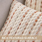 ANRODUO Boho Chenille Textured Tufted Pillow Covers 20x20 Inch Set of 2 Woven Decorative Throw Pillow Covers with Raised Stripes Accent Neutral Pillowcase for Couch Sofa Bed Living Room, Cream Rust