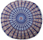 Indian Mandala Round Ottoman Pouf Cover Bohemian Floor Pillow Hippie Cotton Meditation Cushion Cover Seating Throw Decorative Footstool Kids Bean Bag Case