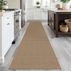EARTHALL Woven Runner Rug 2.6x12 Ft Washable Runners for Hallways Extra Long Cotton Non Slip Rubber Backed Kitchen Runner Braided Indoor Floor Carpet for Entryway, Hall, Kitchen, Orange/Tan/Brown