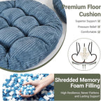 Large Floor Pillow for Adults, 22x22" Memory Foam Floor Cushion with Corduroy Cover, Round Floor Sitting Cushions for Meditation, Lounge,Seating for Yoga, Tatami Living Room (2, Round-Navy Blue)