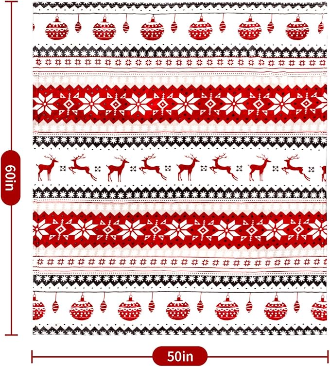 MACEVIA Christmas Throw Blanket for Couch, Holiday Christmas Reindeer Snowflakes Flannel Fleece Blanket, Soft, Cozy, Plush, Warm Winter Cabin Throw Decor, (Red Reindeer, 50x60inches)