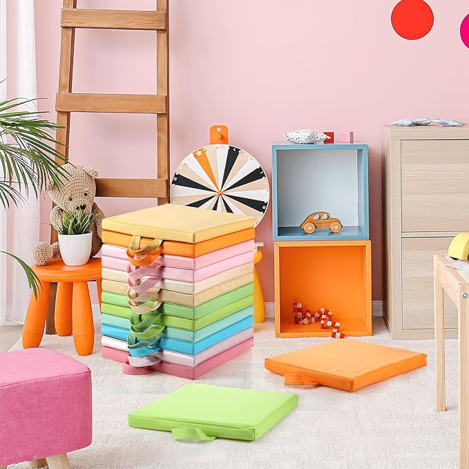 Sawysine 12 Pcs Floor Cushions Classroom Flexible Floor Seating with Handle for Kids in Home School Classroom Kindergarten Daycare Nursery (Pastel Color,Square)