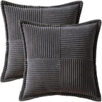 MIULEE Decorative Throw Pillow Covers for Couch Bed Livingroom 20x20 Inch Set of 2 Dark Grey Boho Accent Throw Pllows Broadside Striped Patchwork Soft Corduroy Pillowcases