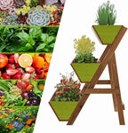 3-Tiers Wooden Raised Garden Bed Tiered Planter Box Flower Pots Vertical Garden Planter Wood Plant Stand for Vegetables Flowers Herbs for Patio, Balcony, Freestanding (Brown L)