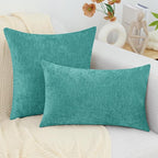 decorUhome Chenille Turquoise Spring Euro Sham Throw Pillow Covers 26x26 Inch Set of 2, Decorative Soft Couch Pillow Covers Solid Dyed Accent Farmhouse Neutral Square Pillow Cases for Sofa