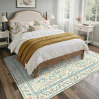 GENIMO 5x7 Washable Area Rug, Non-Slip Vintage Boho Floral Carpet, Soft Low-Pile Thin Bedroom Rug for Living Room, Dining Room, Nursery, Green