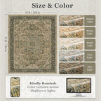 Large Area Rugs 10x12, Living Room Bedroom Carpet Extra Large Size Washable Non Slip, Vintage Distressed Medallio Low Pile Thin Rug for Big Dining Room, Multi Brown/Olive