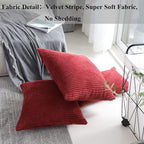 Home Brilliant Set of 2 Decorative Pillow Covers Red Striped Corduroy Velvet Square 20x20 Pillow Covers for Living Room Bedroom Holiday Decor, 50x50cm, 20 x 20 Inch, Burgundy