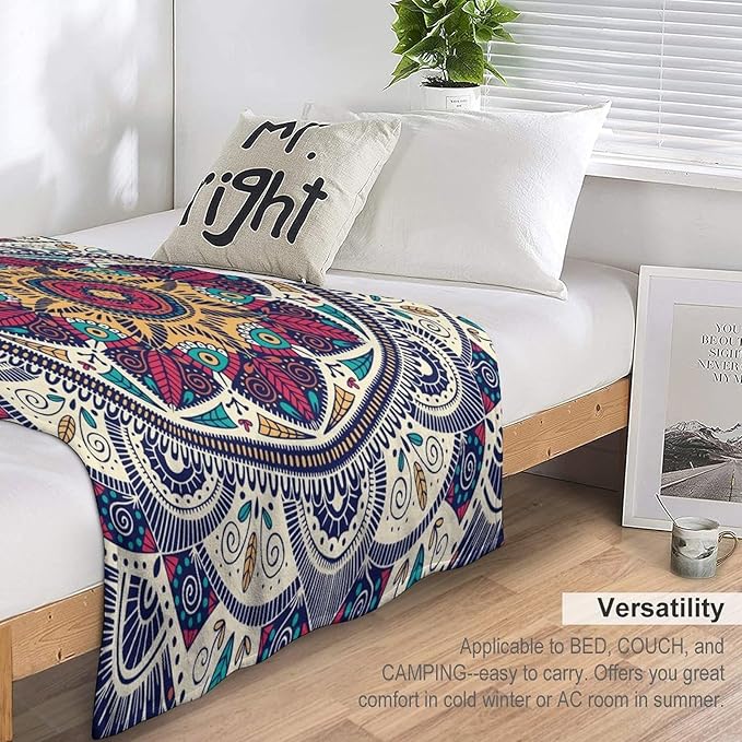 Abstract Mandala Throw Blanket Indian Hippie Bohemian Art Floral Texture Pattern Blanket for Sofa Bed Couch Chair Or Dorm 50"x60"