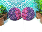 CRAFT KALA Mandala Floor Pillow Cushion Cover Seating Throw Cover Hippie Decorative Bohemian Ottoman Pouf Pom Pom Pillow Cases Boho Indian Cotton Living Room Home Décor 24" Round Set Of 2, Pink Mirchi