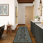 GarveeHome Kitchen Runner Rug 2x6 Runner Rug Non Slip Washable Runners for Hallways, Boho Vintage Rugs with Rubber Backing Soft Low-Pile Indoor Carpet for Entryway Bedroom Blue Black