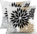 DFXSZ Black Brown Outdoor Pillow Covers 20x20 Inch Set of 2 White Gray Flower Throw Pillows Farmhouse Outdoor Modern Floral Polyester Square Cushion Case Decor for Patio Funiture Garden 002B20