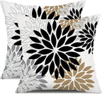 DFXSZ Black Brown Outdoor Pillow Covers 20x20 Inch Set of 2 White Gray Flower Throw Pillows Farmhouse Outdoor Modern Floral Polyester Square Cushion Case Decor for Patio Funiture Garden 002B20