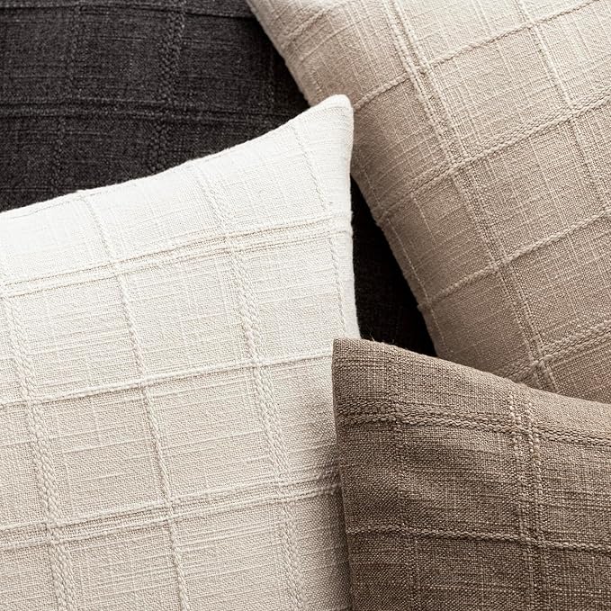 Foindtower Set of 2 Decorative Linen Check Throw Pillow Covers Neutral Farmhouse Lumbar Cushion Covers Modern Boho Home Decor for Sofa Chair Couch Bedroom Living Room,12×24 Inch,Charcoal