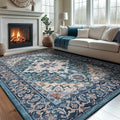Lessymo Area Rug 6x9, Machine Washable Area Rugs, Super Soft Faux-Wool Area Rugs for Living Room Bedroom Kitchen, Boho Vintage Floral, Non-Slip Low Pile, Kid & Pet Friendly, Dark Green
