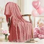 inhand Coral Pink Knitted Throw Blanket for Couch Bed, Mothers Day/Mom Birthday Gifts for Mom from Daughter Son, Soft Lightweight with Tassels, Farmhouse Warm Decorative Blanket for Women, 60"x80"