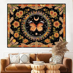 Accnicc Butterfly Floral Tapestry Vintage Indie Boho Flower Tapestries for Bedroom Aesthetic Retro Yellow Sunflower Moth Tapestry Wall Hanging for Dorm Living Room (48'' × 36'')