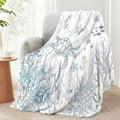 Coastal Sea Turtle Throw Blanket Nautical Beach Fleece Blanket Blue White Ocean Blankets for Couch Bed Tropical Cozy Soft Throw Decoration Warm Gift for Summer, 50 x 60 Inches