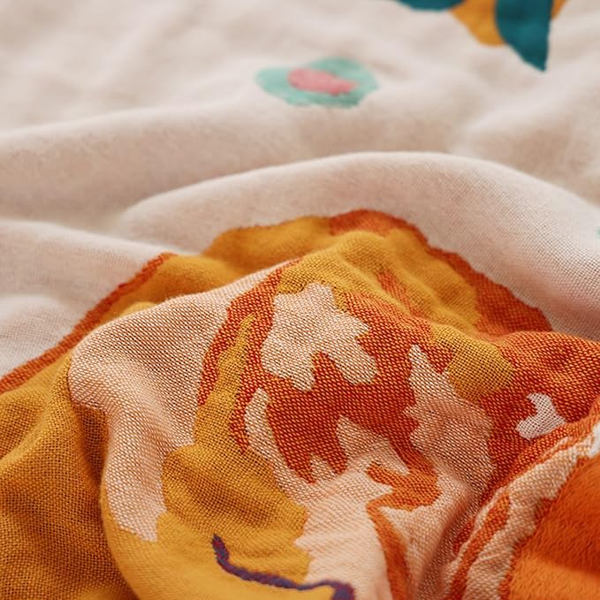 Boho Throw Blanket for Bed 100% Cotton Ultra Soft Rustic Quilt Floral Printed Farmhouse Decor Fall Bed Blankets,90"×98" All Season Rustic Large Throw for Sofa Couch Chair